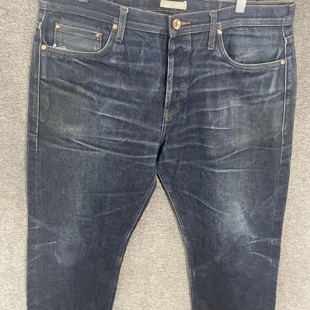 Unbeanded Brand Selvedge Jeans Mens 38x32 Blue Dark Wash Straight Leg Denim Pant